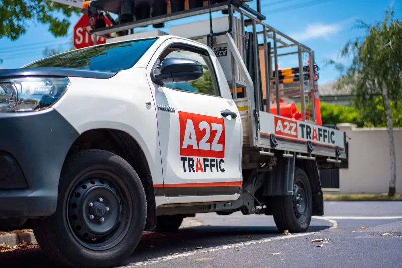 A2Z Traffic Management vehicle in Melbourne providing road safety, traffic control, and transportation management plans for construction and events.