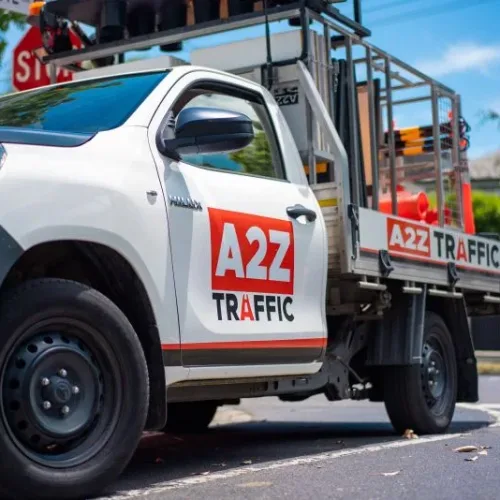 A2Z Traffic Management vehicle in Melbourne providing road safety, traffic control, and transportation management plans for construction and events.