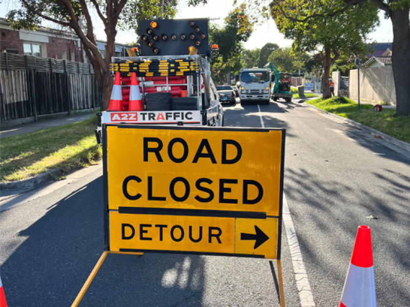 A2Z Traffic Management Plan Road Closed Detour Sign